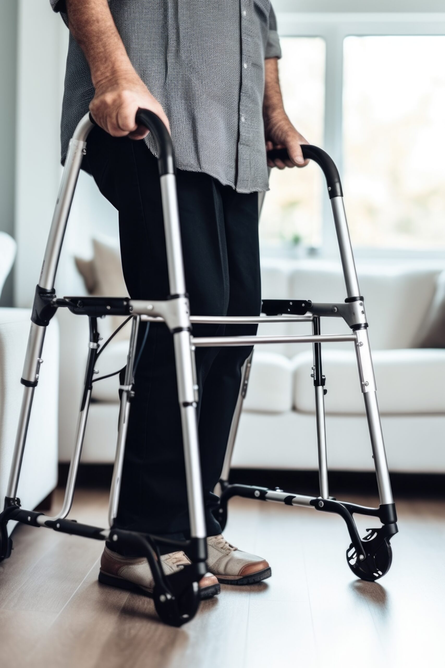 Shot Of An Unrecognizable Handsome Man Using A Walker At Home