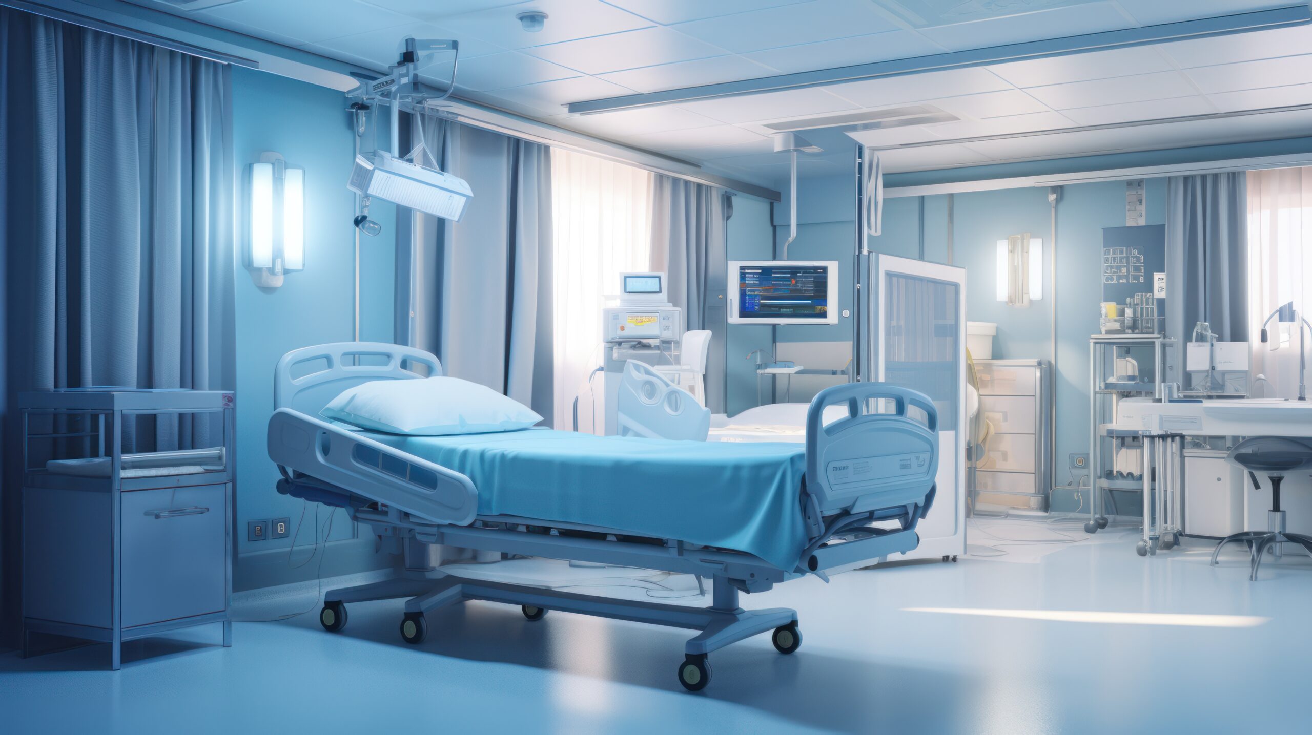 Beds And Medical Equipment Stand Out With Soothing Blue Tones In