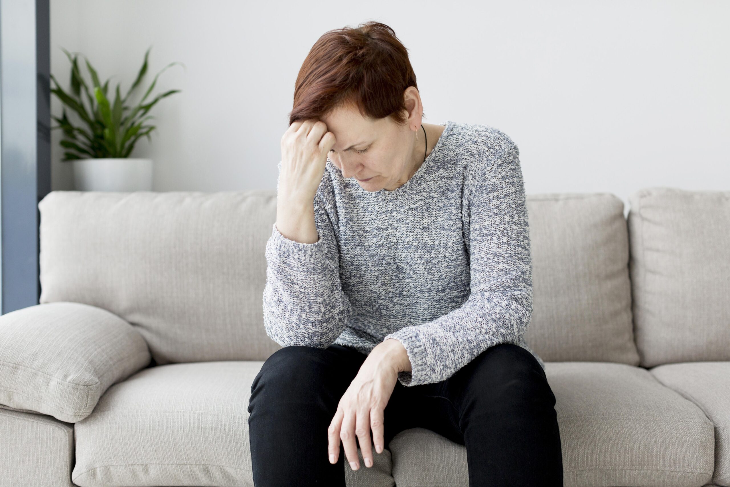 Front View Woman Sitting Couch